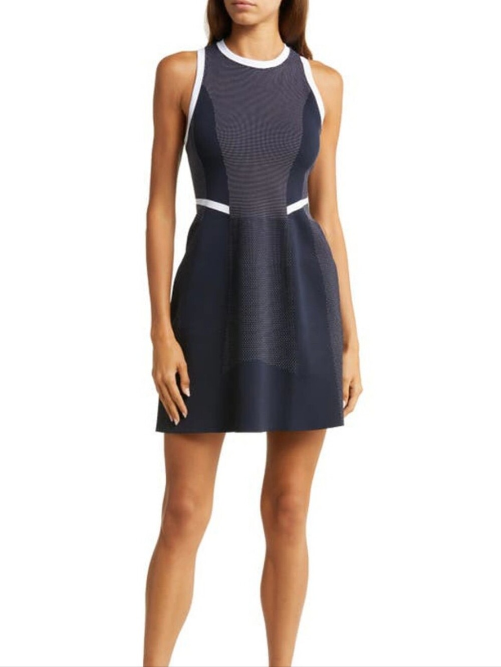 Sweaty Betty Interval Seamless Navy and White Sleeveless Knit Golf Tennis Dress